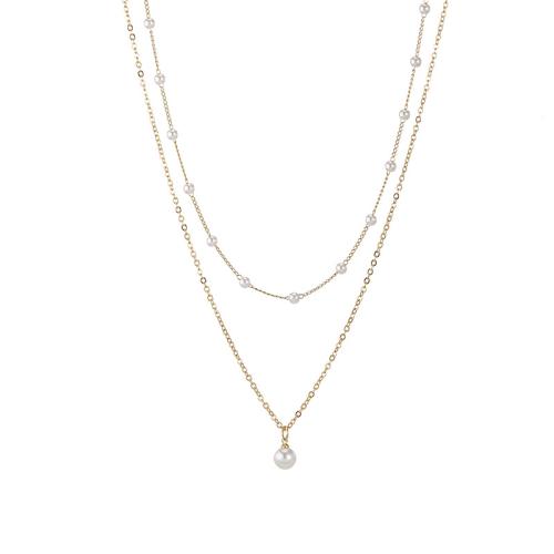 Zinklegierung Schmuck Halskette, mit Kunststoff Perlen, plattiert, für Frau, goldfarben, Size 36+5cm, 46+5cm, verkauft von PC