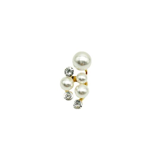 Zinc Alloy Finger Ring with Plastic Pearl plated micro pave cubic zirconia & for woman golden Sold By PC