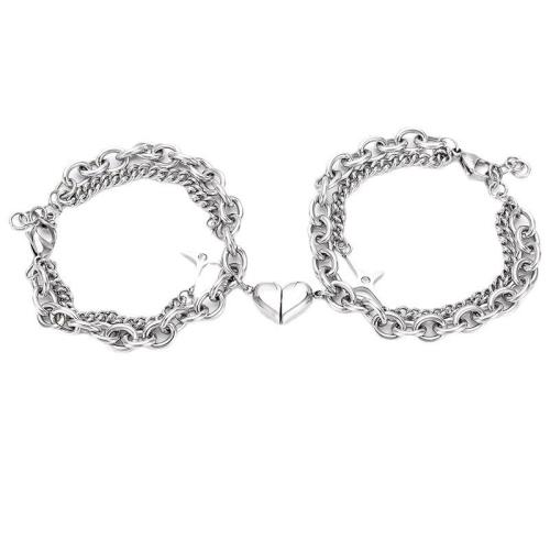 Couple Bracelet and Bangle Zinc Alloy plated 2 pieces & Unisex silver color Length 20 cm Sold By Set