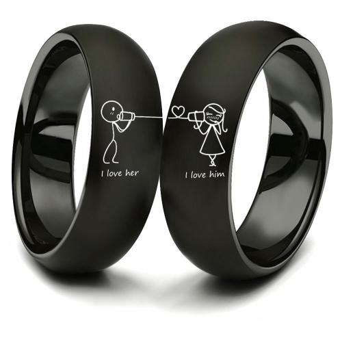 Couple Finger Rings, 304 Stainless Steel, Vacuum Ion Plating, Unisex & different size for choice & different styles for choice, black, Sold By PC