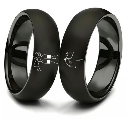 Couple Finger Rings 304 Stainless Steel Vacuum Ion Plating Unisex  black Sold By PC