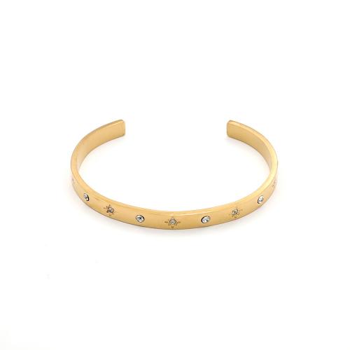 Acier inoxydable 304 bracelet ordinaire, Placage de couleur d'or, styles différents pour le choix & pavé de micro zircon & pour femme, Vendu par PC