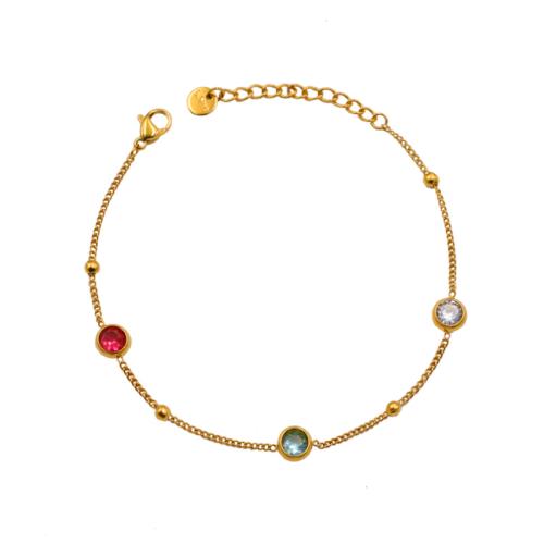 Acier titane bracelet, avec 1.6inch chaînes de rallonge, Placage de couleur d'or, bijoux de mode & pavé de micro zircon & pour femme, Longueur Environ 6.3 pouce, Vendu par PC