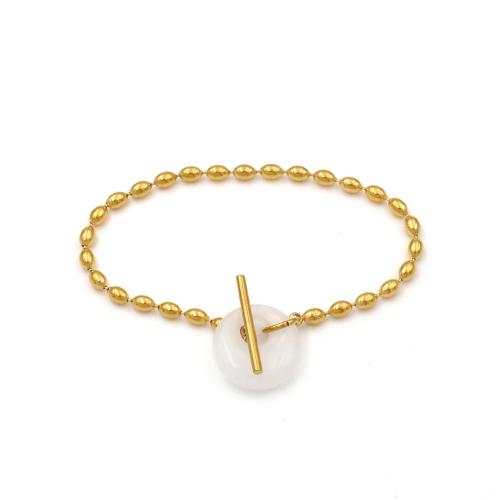Acier titane bracelet, avec pierre gemme, Placage de couleur d'or, différents matériaux pour le choix & pour femme, Longueur:Environ 6.3 pouce, Vendu par PC