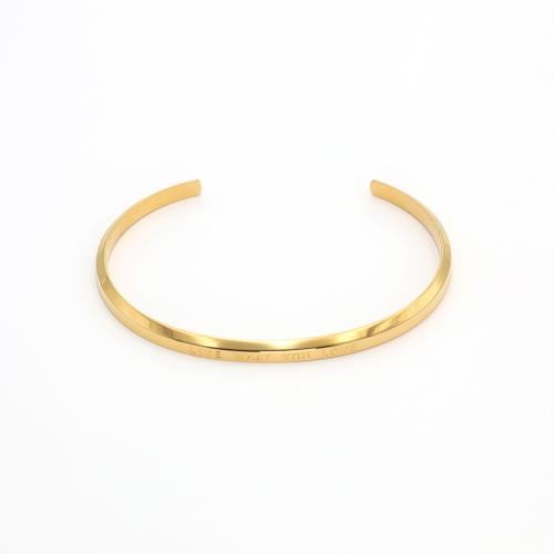 Acier inoxydable 304 bracelet manchette, Placage de couleur d'or, avec le motif de lettre & pour femme, Vendu par PC