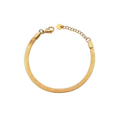 Aço inoxidável 304 pulseira, with 1.6inch extender chain, cromado de cor dourada, joias de moda & Cadeia de cobra & para mulher, comprimento Aprox 5.5 inchaltura, vendido por PC