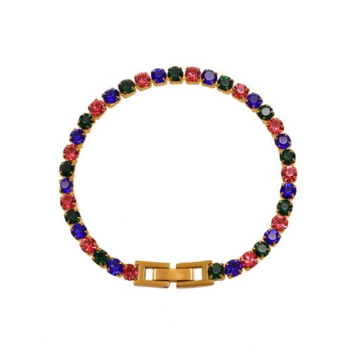 Acier inoxydable 304 bracelet, Motif géométrique, Placage de couleur d'or, bijoux de mode & pavé de micro zircon & pour femme, Longueur:Environ 6.3 pouce, Vendu par PC