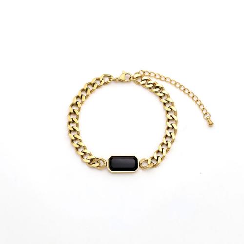 Titanium Steel Bracelet, with 2inch extender chain, Geometrical Pattern, gold color plated, fashion jewelry & micro pave cubic zirconia & for woman, Length:Approx 6.3 Inch, Sold By PC