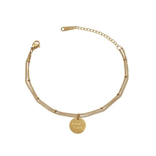 304 Stainless Steel Bracelet, with 1.6inch extender chain, Flat Round, gold color plated, Double Layer & fashion jewelry & with letter pattern & for woman, Length:Approx 6.3 Inch, Sold By PC