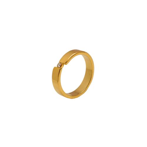 Titanium Steel Finger Ring gold color plated for woman & with rhinestone US Ring Sold By PC