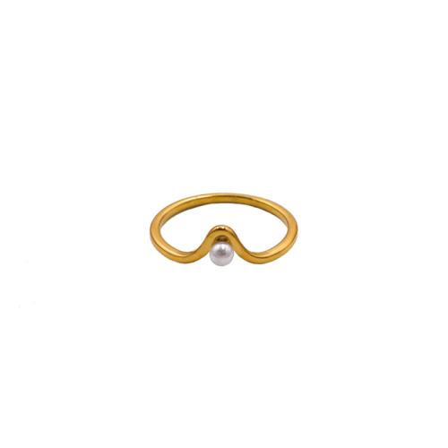 Titanium Steel Finger Ring, with Shell Pearl, Letter V, gold color plated, fashion jewelry & for woman, US Ring Size:8, Sold By PC