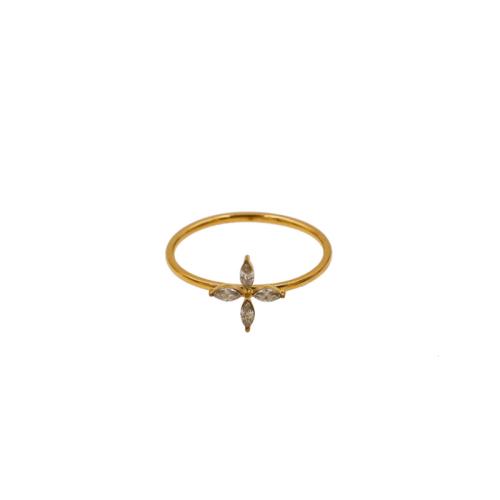 Partículas de acero anillo, chapado en color dorado, Joyería & micro arcilla de zirconia cúbica & para mujer, tamaño:7, Vendido por UD
