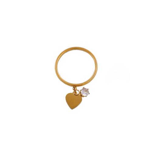титан Кольцо, Сердце, плакирован золотом, инкрустированное микро кубического циркония & Женский, размер:8, продается PC