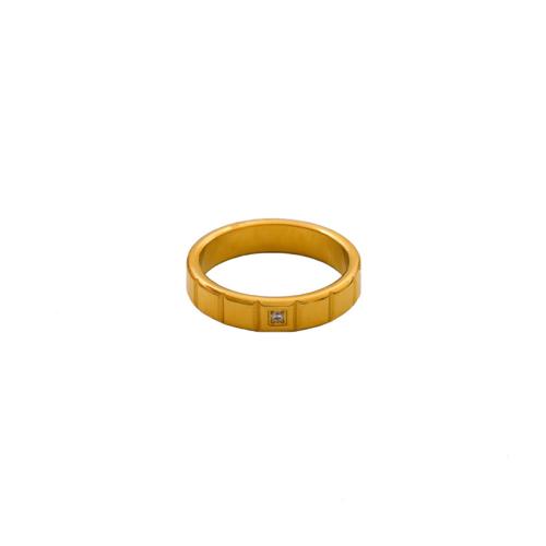 Titanium Steel Finger Ring, gold color plated, for woman & with rhinestone, US Ring Size:8, Sold By PC