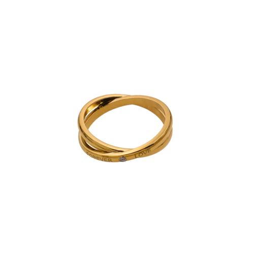 Partículas de aço anel, cromado de cor dourada, com padrão de carta & micro pavimento em zircônia cúbica & para mulher, tamanho:7, vendido por PC
