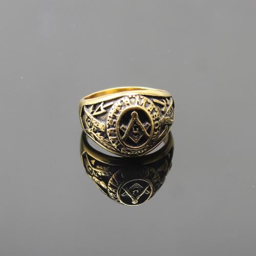 Titanium Steel Δάχτυλο του δακτυλίου, επιχρυσωμένο, freemason κοσμήματα & διαφορετικό μέγεθος για την επιλογή & για τον άνθρωπο, περισσότερα χρώματα για την επιλογή, Μέγεθος:7-15.5, Sold Με PC
