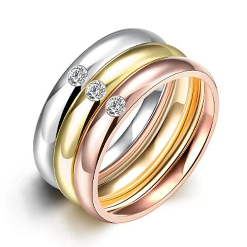 Titanium Steel Ring Set, επιχρυσωμένο, τρία κομμάτια & διαφορετικό μέγεθος για την επιλογή & μικρο ανοίξει κυβικά ζιρκονία & για τη γυναίκα, Μέγεθος:6-11, Sold Με Ορισμός