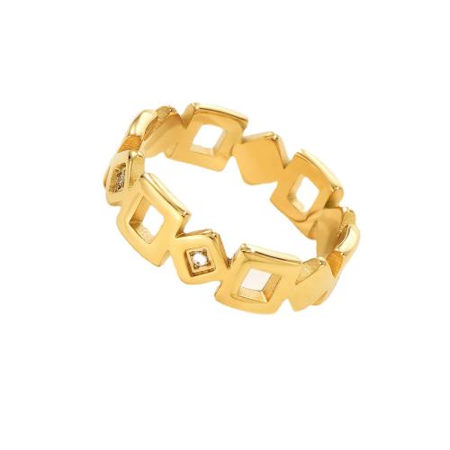 Titanium Steel Finger Ring Geometrical Pattern gold color plated & for woman & with rhinestone US Ring Sold By PC