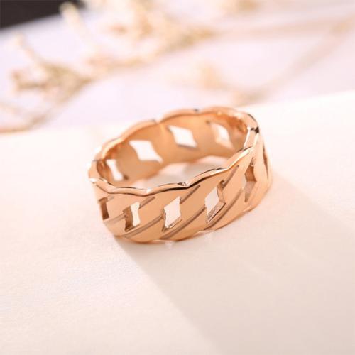 Titanium Steel Finger Ring, Geometrical Pattern, rose gold color plated, different size for choice & for woman & hollow, US Ring Size:6-10, Sold By PC