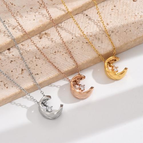 Titanstahl Halskette, mit Verlängerungskettchen von 2inch, Mond, plattiert, für Frau & mit Strass, keine, Länge ca. 15.7 ZollInch, verkauft von PC