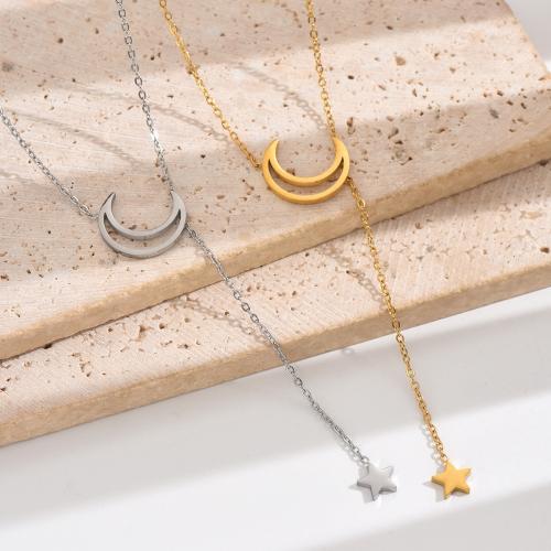 Titanstahl Halskette, mit Verlängerungskettchen von 2inch, Mond und Sterne, plattiert, für Frau & hohl, keine, Länge ca. 15.7 ZollInch, verkauft von PC