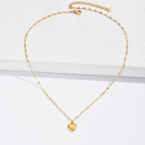Acier titane collier, avec 2inch chaînes de rallonge, coeur, Placage de couleur d'or, bijoux de mode & pour femme, Longueur:Environ 15.7 pouce, Vendu par PC