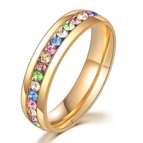 Titanium Steel Δάχτυλο του δακτυλίου, επιχρυσωμένο, διαφορετικό μέγεθος για την επιλογή & μικρο ανοίξει κυβικά ζιρκονία & για τη γυναίκα, περισσότερα χρώματα για την επιλογή, Μέγεθος:5-10, Sold Με PC