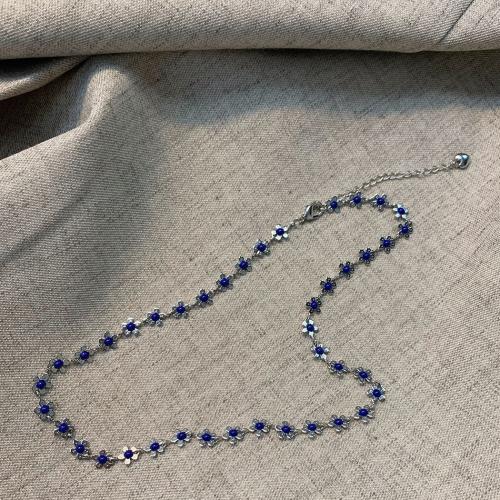 Zinklegering halskettingen, Zinc Alloy, met 5cm extender keten, mode sieraden & voor vrouw & glazuur, blauw, Lengte Ca 38 cm, Verkocht door PC