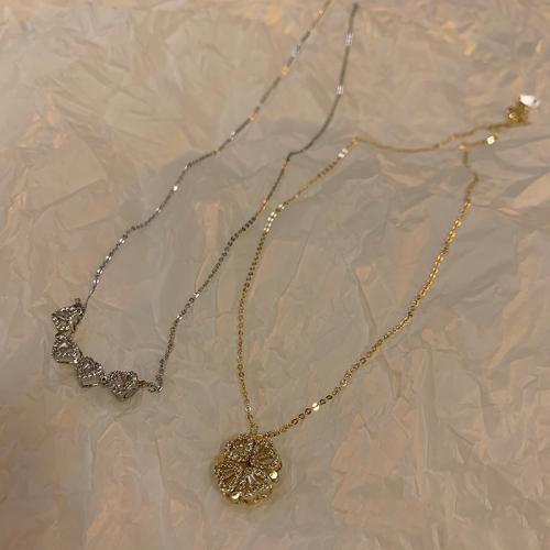 Brass Necklace, with Titanium Steel, with 5cm extender chain, fashion jewelry & for woman & with rhinestone, more colors for choice, Length:Approx 42 cm, Sold By PC
