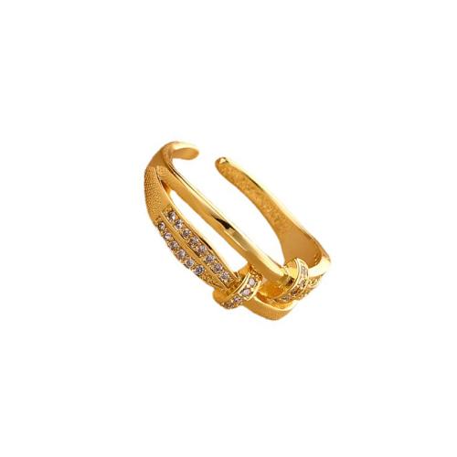 Anel de latão, cobre, joias de moda & para mulher & com strass, dourado, tamanho:7, vendido por PC