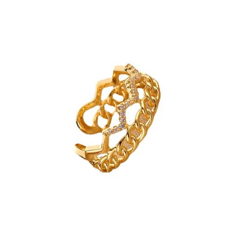 Cúbicos Circonia Micro Pave anillo de latón, metal, Joyería & micro arcilla de zirconia cúbica & para mujer, dorado, Vendido por UD