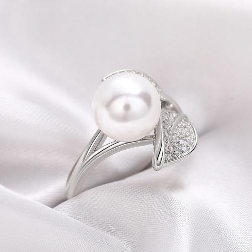 Cubic Zirconia Micro Pave Brass Ring with Plastic Pearl & micro pave cubic zirconia & for woman Sold By PC