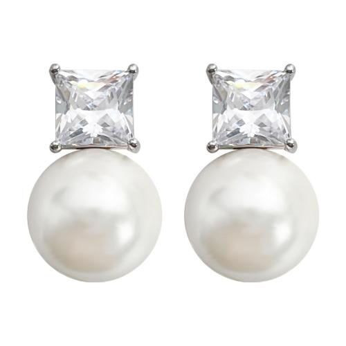Brass Stud Earring with Plastic Pearl fashion jewelry & for woman & with rhinestone 23mm Sold By Pair