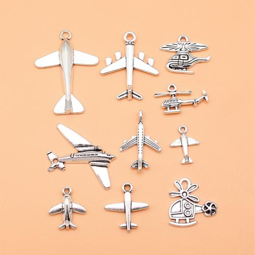 Vehicle Shaped Zinc Alloy Pendants Airplane antique silver color plated DIY Sold By Set