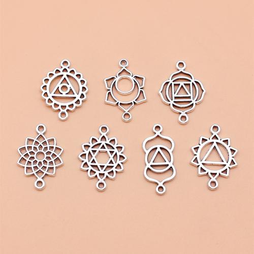 Flower Tibetan Style Connector, antique silver color plated, DIY & 1/1 loop & hollow, 7PCs/Set, Sold By Set