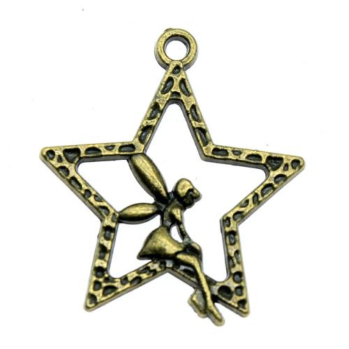 Pendentif étoile en alliage zinc, alliage de zinc, Plaqué de couleur de bronze antique, DIY, 30x24mm, Vendu par PC
