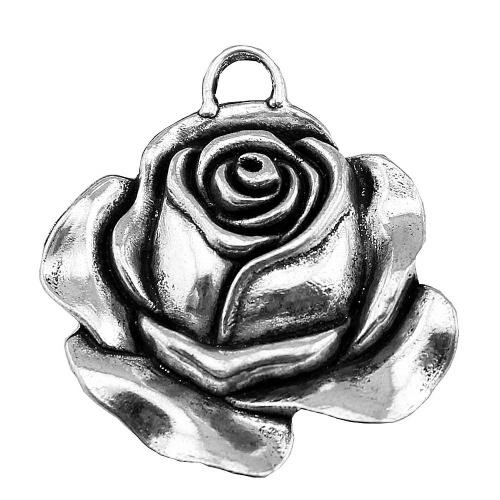 Pingentes de flor de liga de zinco, Rose, banho de cor prata antiga, DIY, 36x33mm, vendido por PC