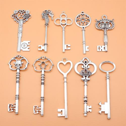 Cink ötvözet Key Medálok, Kulcs, antik ezüst színű bevonattal, DIY, 10PC-k/Set, Által értékesített Set