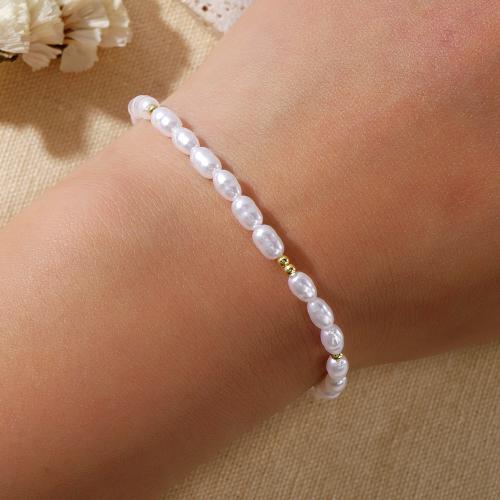 Perlas plásticas Pulsera, para mujer, Blanco, longitud 17.5 cm, Vendido por UD