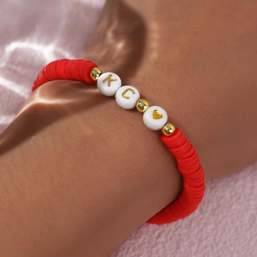 Polymer Clay Bracelet with Plastic for woman red Length 17.5 cm Sold By PC