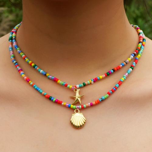 Glasperlen -Halsketten-, Seedbead, mit Messing, mit Verlängerungskettchen von 5CM, goldfarben plattiert, verschiedene Stile für Wahl & für Frau, keine, Länge:42 cm, verkauft von PC