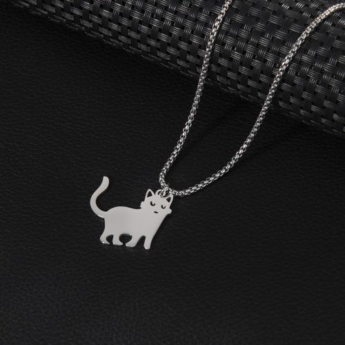 Stainless Steel Jewelry Necklace, 304 Stainless Steel, Cat, silver color plated, for woman, 30x28mm, Length:60 cm, Sold By PC