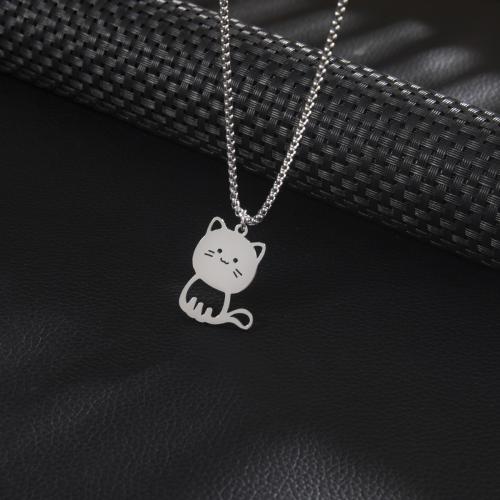 Stainless Steel Sweater Chain Necklace 304 Stainless Steel Cat silver color plated for woman & hollow Length 60 cm Sold By PC