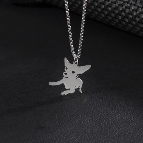Stainless Steel Sweater Chain Necklace, 304 Stainless Steel, Dog, silver color plated, for man, 28x29mm, Length:60 cm, Sold By PC