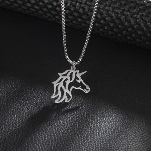 Stainless Steel Sweater Chain Necklace, 304 Stainless Steel, Unicorn, silver color plated, Unisex & hollow, 27x30mm, Length:60 cm, Sold By PC