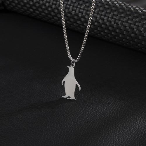 Stainless Steel Sweater Chain Necklace, 304 Stainless Steel, Penguin, silver color plated, Unisex, 16x31mm, Length:60 cm, Sold By PC