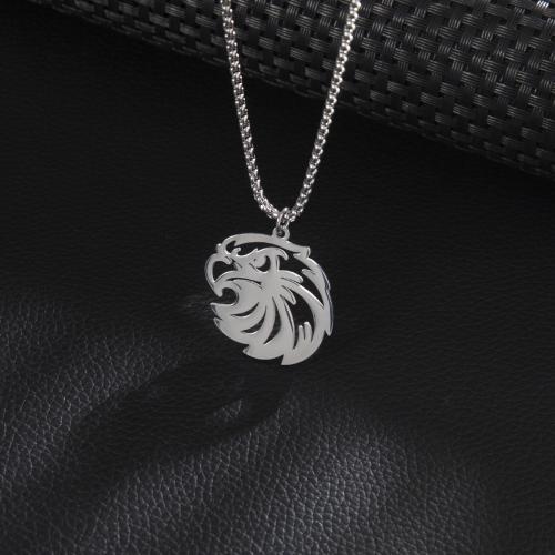 Stainless Steel Sweater Chain Necklace, 304 Stainless Steel, eagle, silver color plated, Unisex & hollow, 27x31mm, Length:60 cm, Sold By PC
