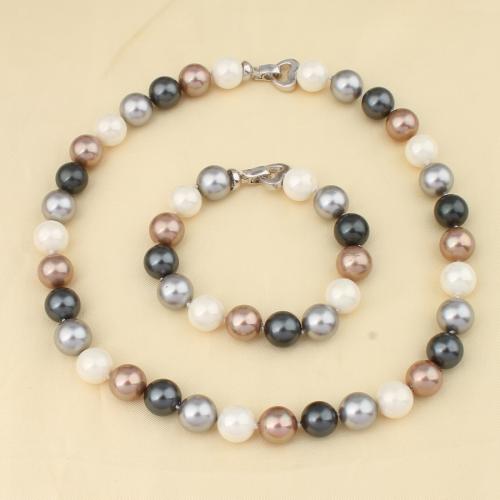 Shell Pearl Jewelry Set, 2 pieces & fashion jewelry, more colors for choice, Bead size: 12mm, bracelet length: 19cm, necklace length: 45cm, Sold By Set