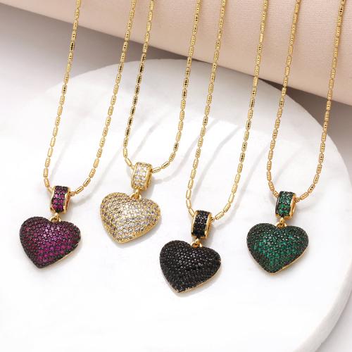 Cubic Zircon Micro Pave Brass Necklace Heart gold color plated fashion jewelry & micro pave cubic zirconia nickel lead & cadmium free Length 48 cm Sold By PC