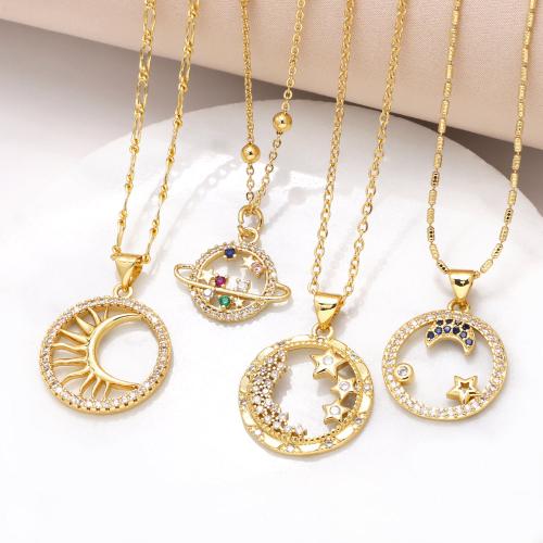 Cubic Zircon Micro Pave Brass Necklace gold color plated fashion jewelry & micro pave cubic zirconia golden nickel lead & cadmium free Sold By PC